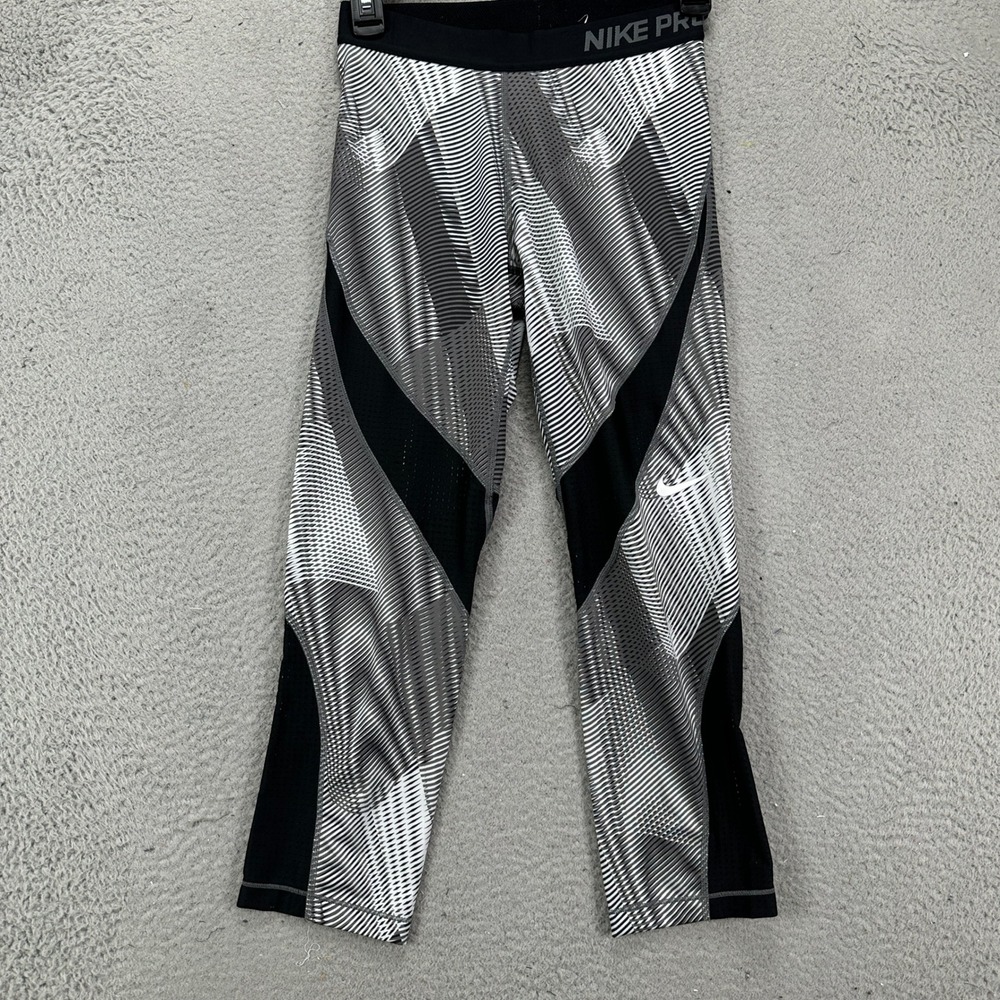 Nike Pro Womens Compression Legging Pants Small Dri-Fit Gray‎ Geometric Athletic